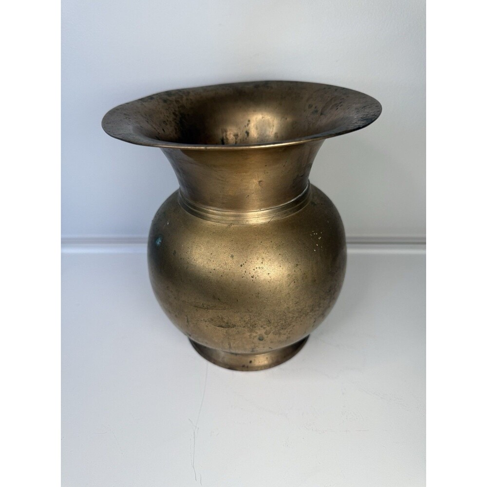 Antique Brass Spittoon Cuspidor 8” Large Vintage Tobacco Primitive Decor Patina